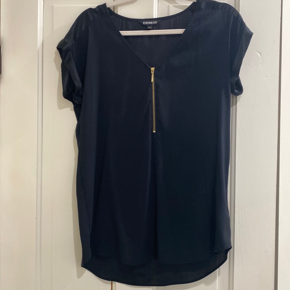 Silky Express Blouse Zipper Top Size Large